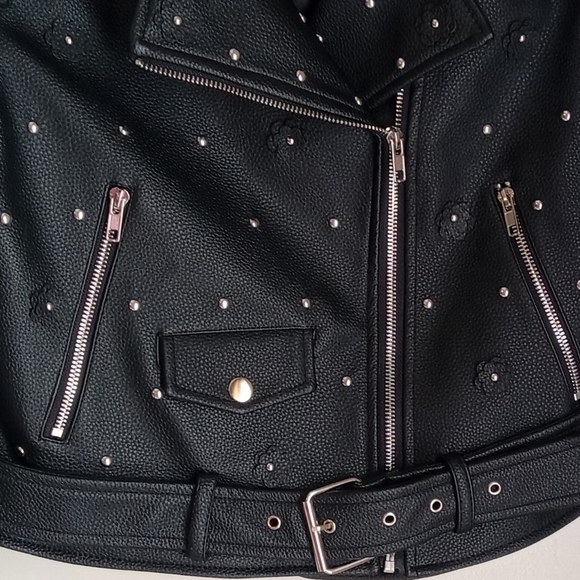 NWOT AZALEA WANG ANWAR BLACK FLOWER MOTO STUDDED JACKET SIZE S - Picture 8 of 16